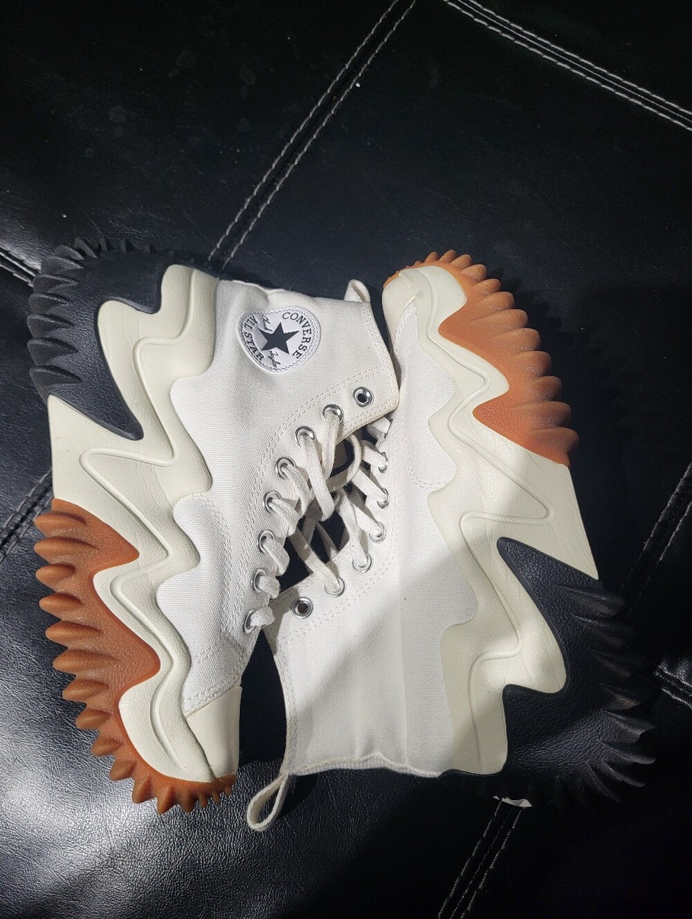Converse White High-Top Sneakers with Black & Brown Soles